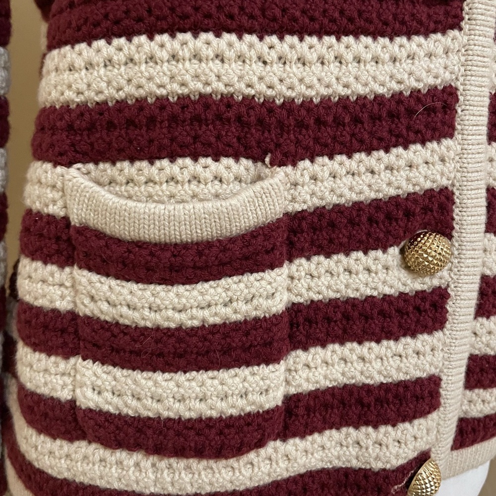 Striped Burgundy and Cream Women's Sweater - Picture 7 of 9